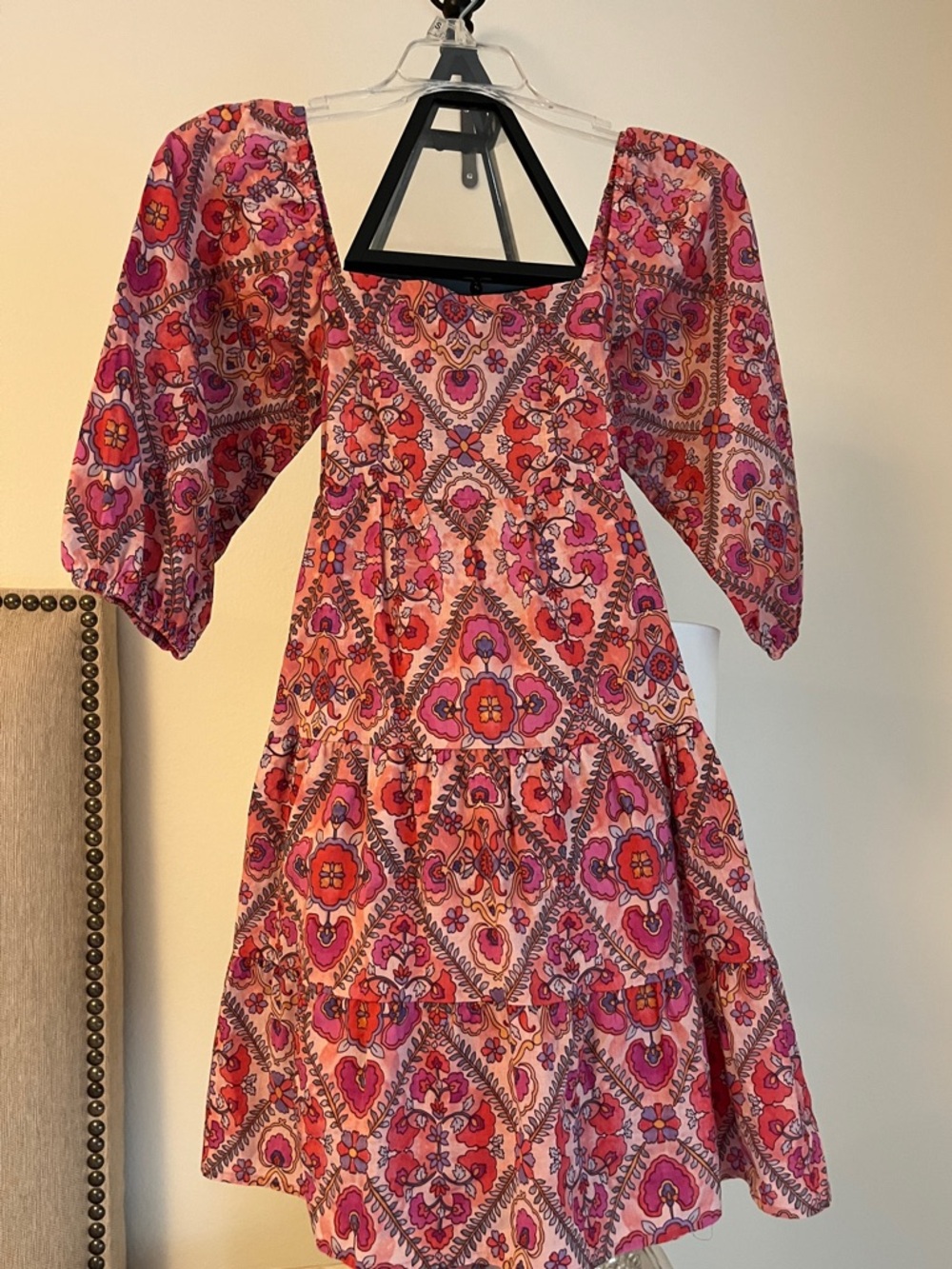KARLIE XS Women’s Pink Floral Printed Tiered Mini Dress